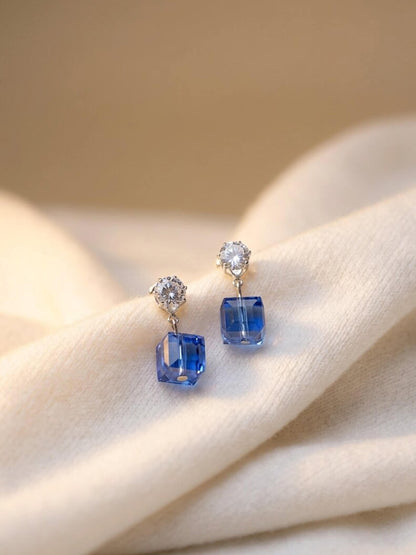 blue square ad earrings